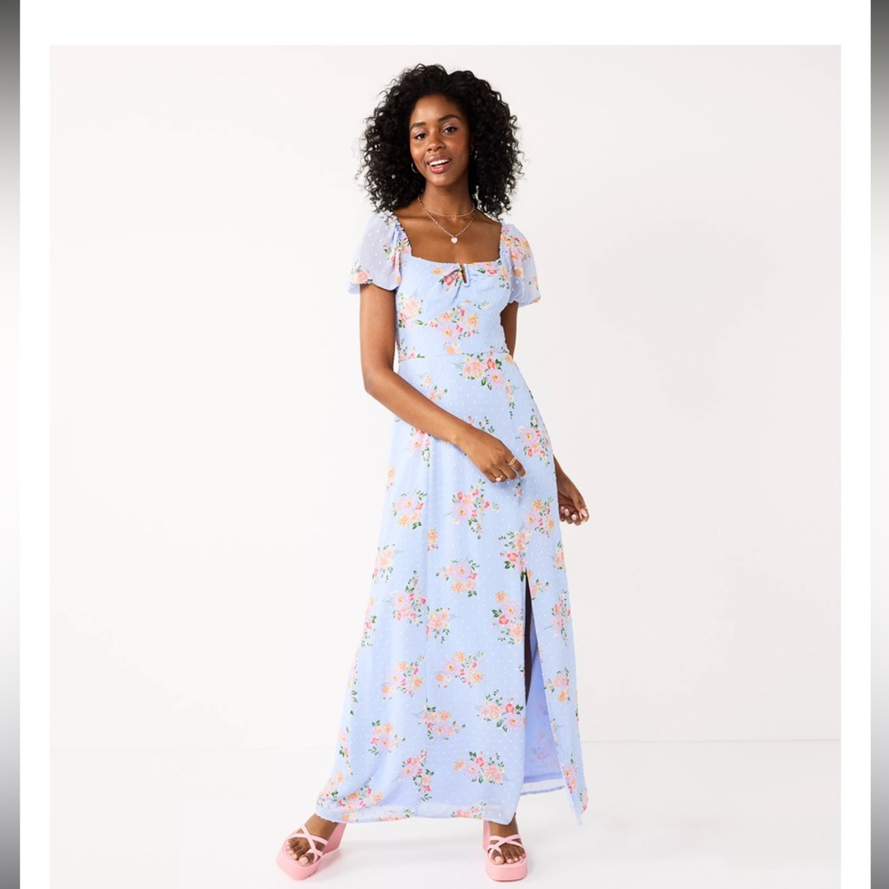 SO U-wire front slit floral maxi dress